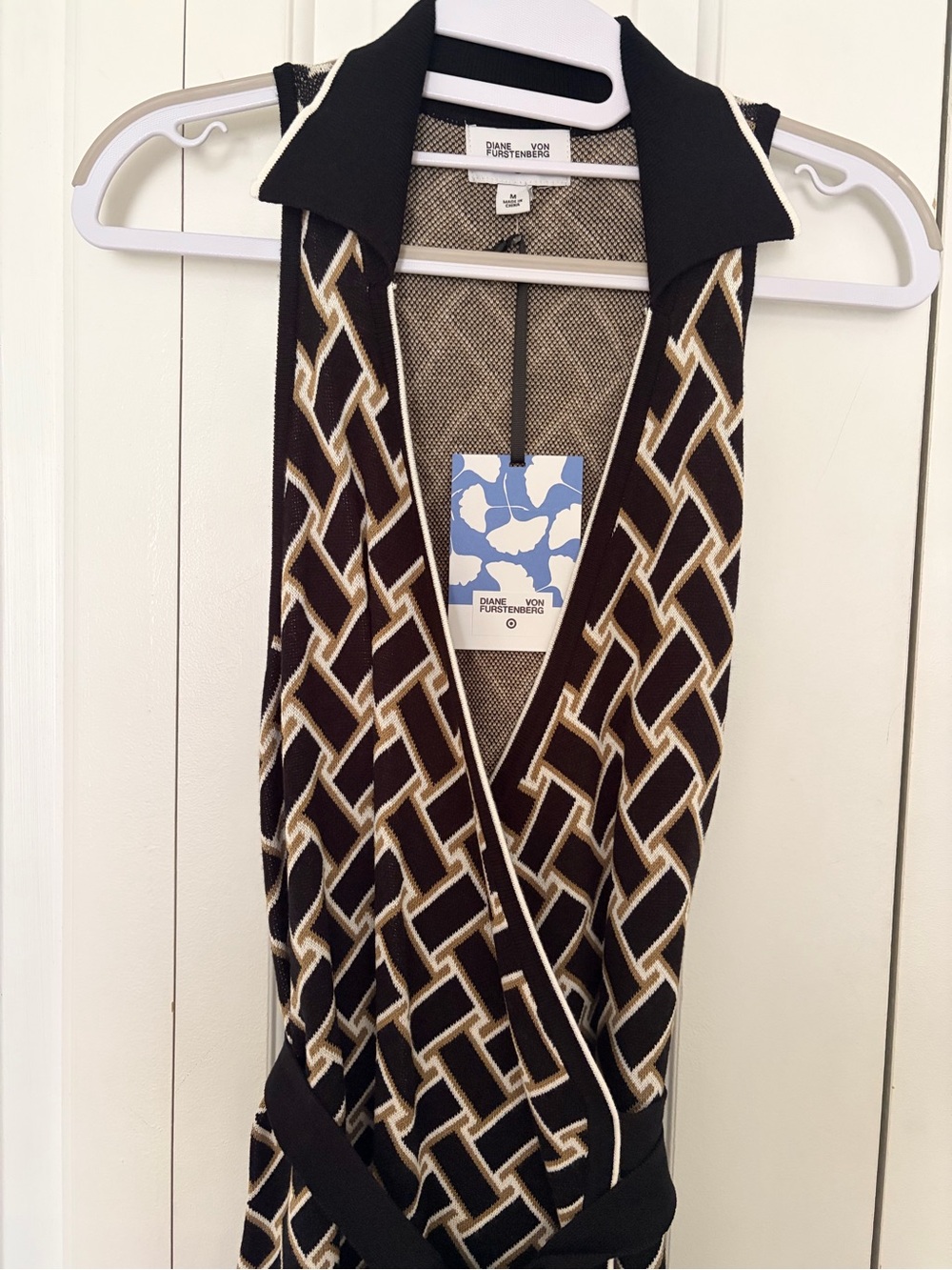 Diane Von Furstenberg Black, Brown & Cream Geometric Knit Sleeveless Vest